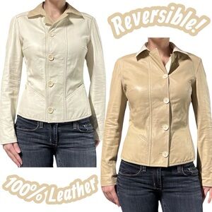 Vintage White/Beige Reversible Genuine 100% Leather Button Front Jacket